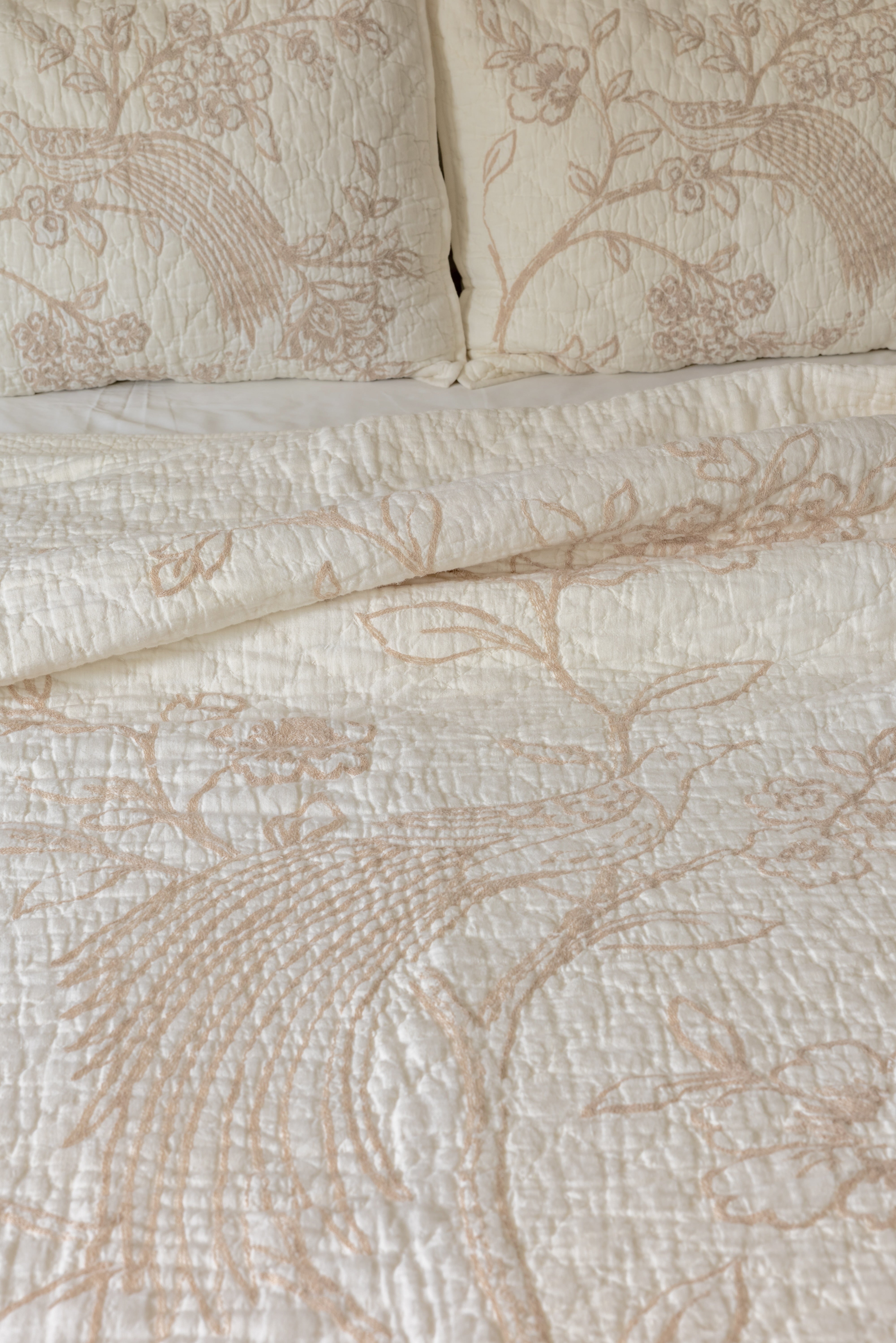 The Paradise Bird Embroidered Quilt with shams