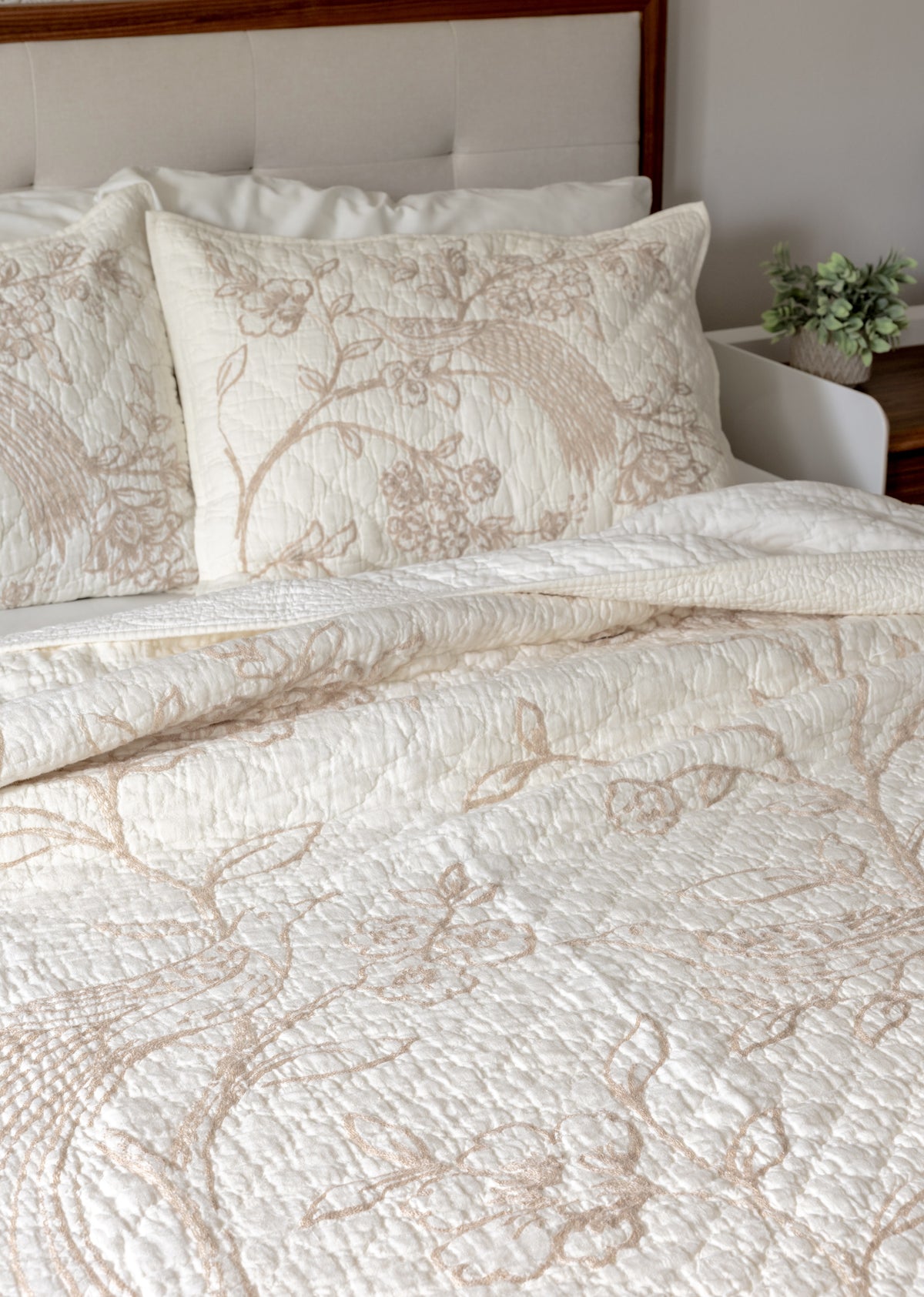 The Paradise Bird Embroidered Quilt with shams