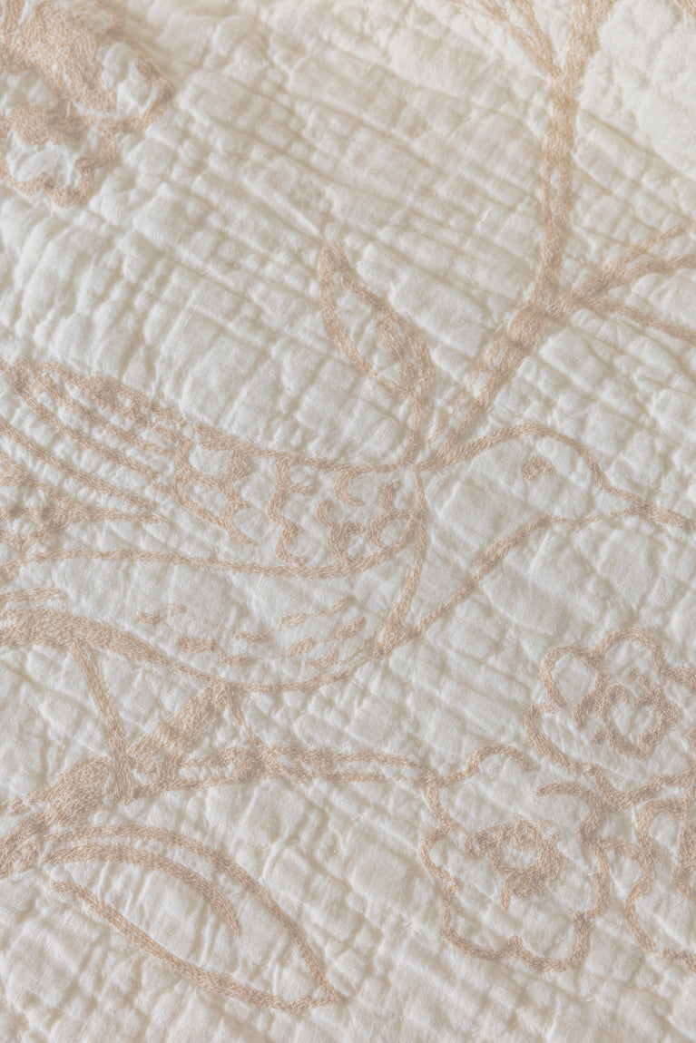 The Paradise Bird Embroidered Quilt with shams