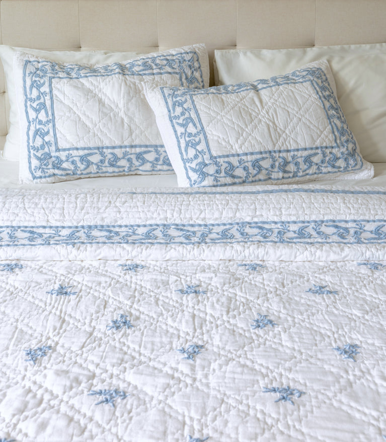 The Vine & Scroll Embossed Kantha Quilt with Shams