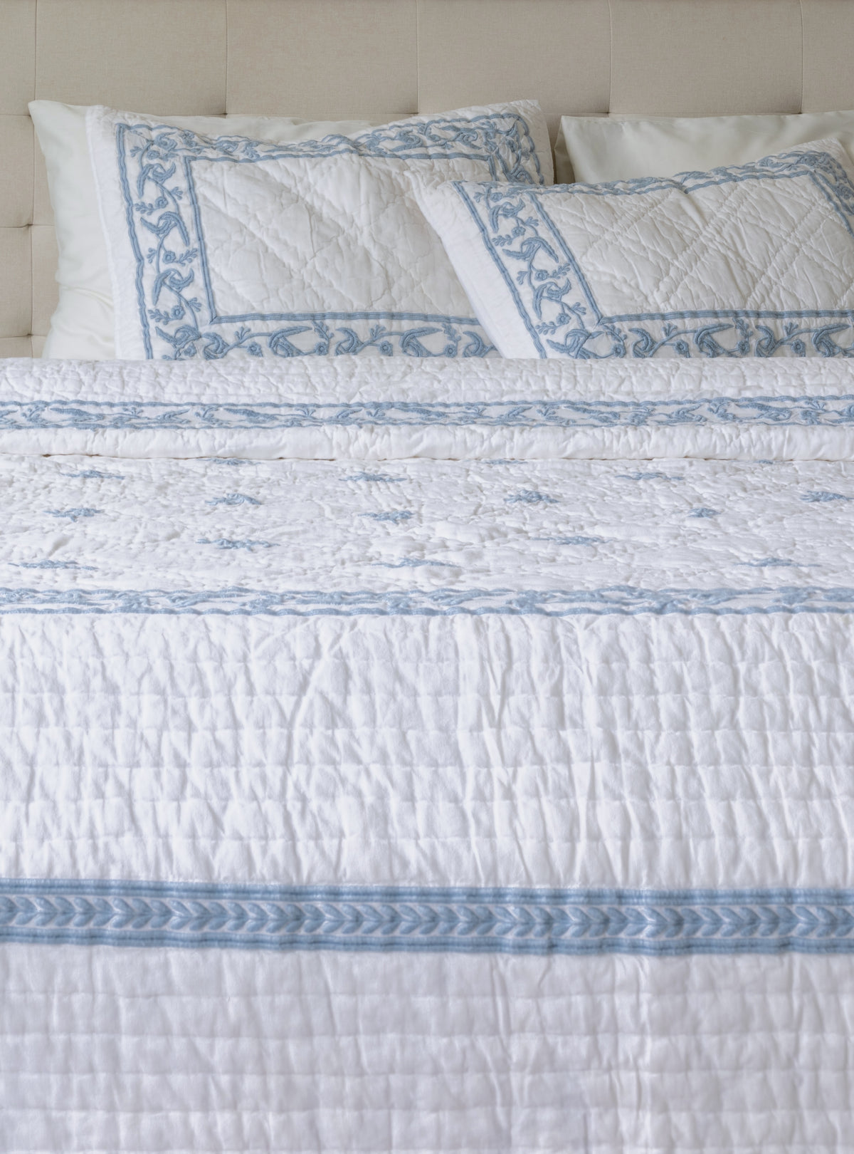 The Vine & Scroll Embossed Kantha Quilt with Shams
