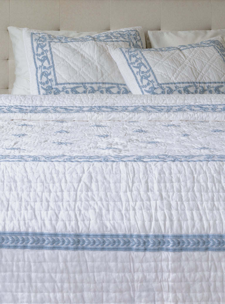 The Vine & Scroll Embossed Kantha Quilt with Shams