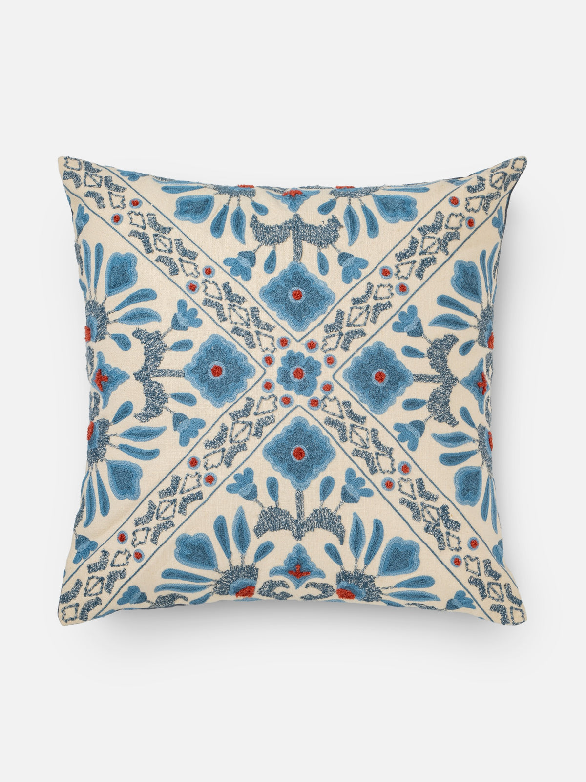 Blue Geometric Floral Throw Pillow
