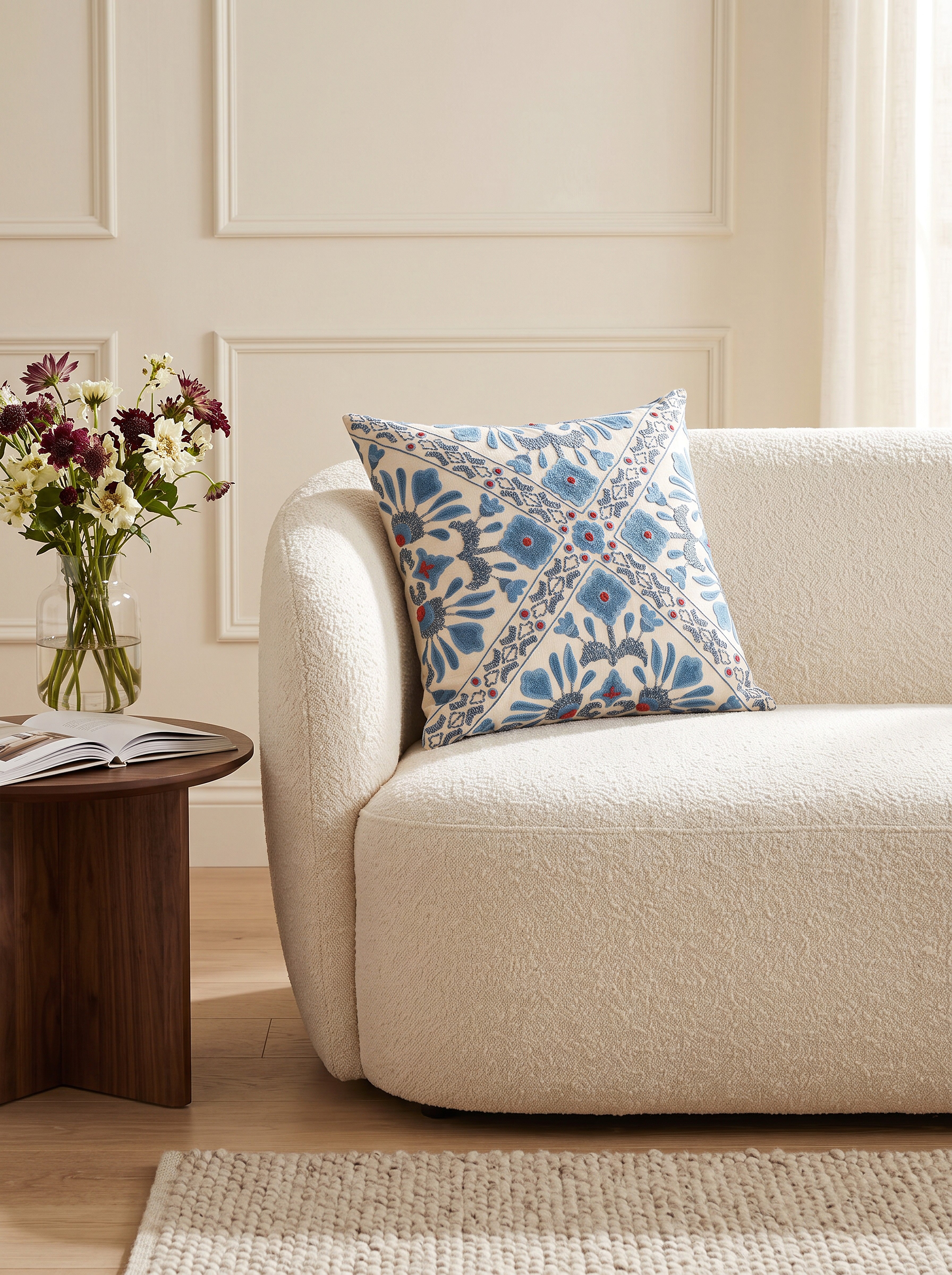 Blue Geometric Floral Throw Pillow